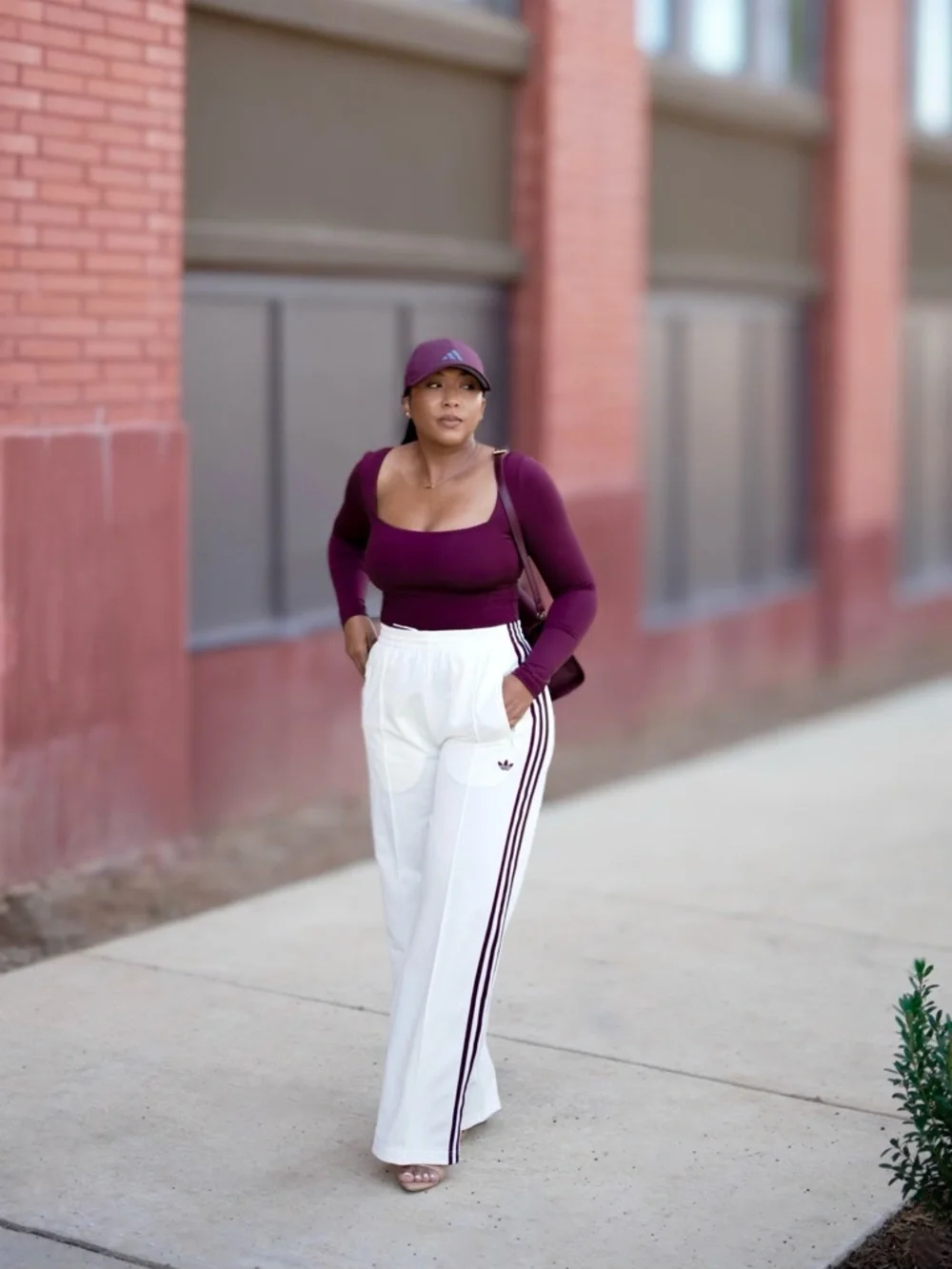 Adidas Cream & Burgundy Track Pants | Size Medium | Like New - Picture 1 of 7